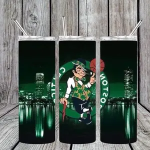 Boston Celtics, NBA Champion Tumbler mug with city background, coffee , tea ,water, mixed drinks.
