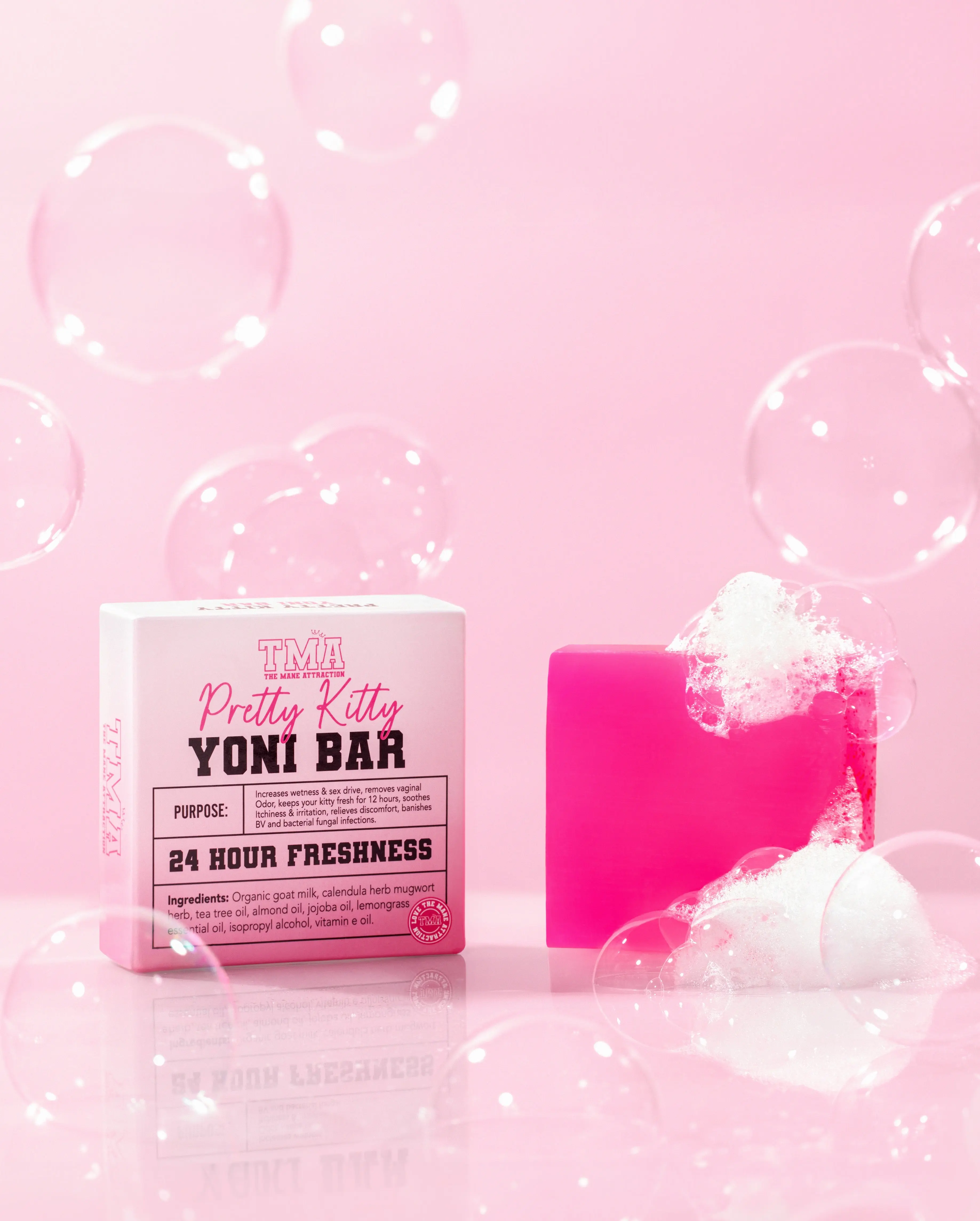 THE MANE ATTRACTION Pretty Kitty Yoni Bar - pH Balancing Feminine Cleansing Soap with Lemongrass & Calendula, Mineral Oil Free, Intimate Wash, Organic, Ylang Ylang, Almond Oil, Herbal