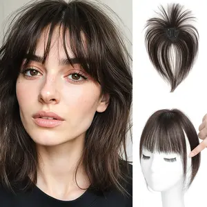 100% Real Human Hair Toppers with Bangs Clip On Fringe Extensions Natural Black Straight for Women Daily Wear Lightweight Comfortable Easy Styling