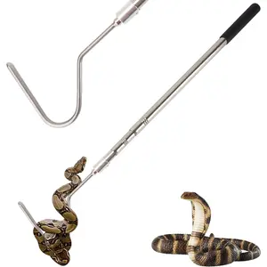 42 Inch Extensible Stainless Steel Heavy Duty Snake Hook Grabber Tongs Stick for Rattlesnake Copperhead Cobra Ball Python Corn Rosy Boas