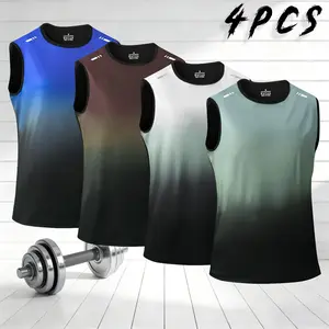 Multi-pack sleeveless tank tops for men, quick-dry breathable stretchy skin-friendly fabric, shoulder stripe details for personalized style, black solid color on the back for a simple look; perfect for fitness enthusiasts and runners.