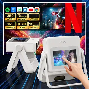 XBJ A5PRO projector supports 8K/1080P resolution, features a smart touch screen, includes dual‑band Wi‑Fi 6/5G, Android 11, Bluetooth 5.4, 350 ANSI lumens, wireless mirroring, suitable for home entertainment.