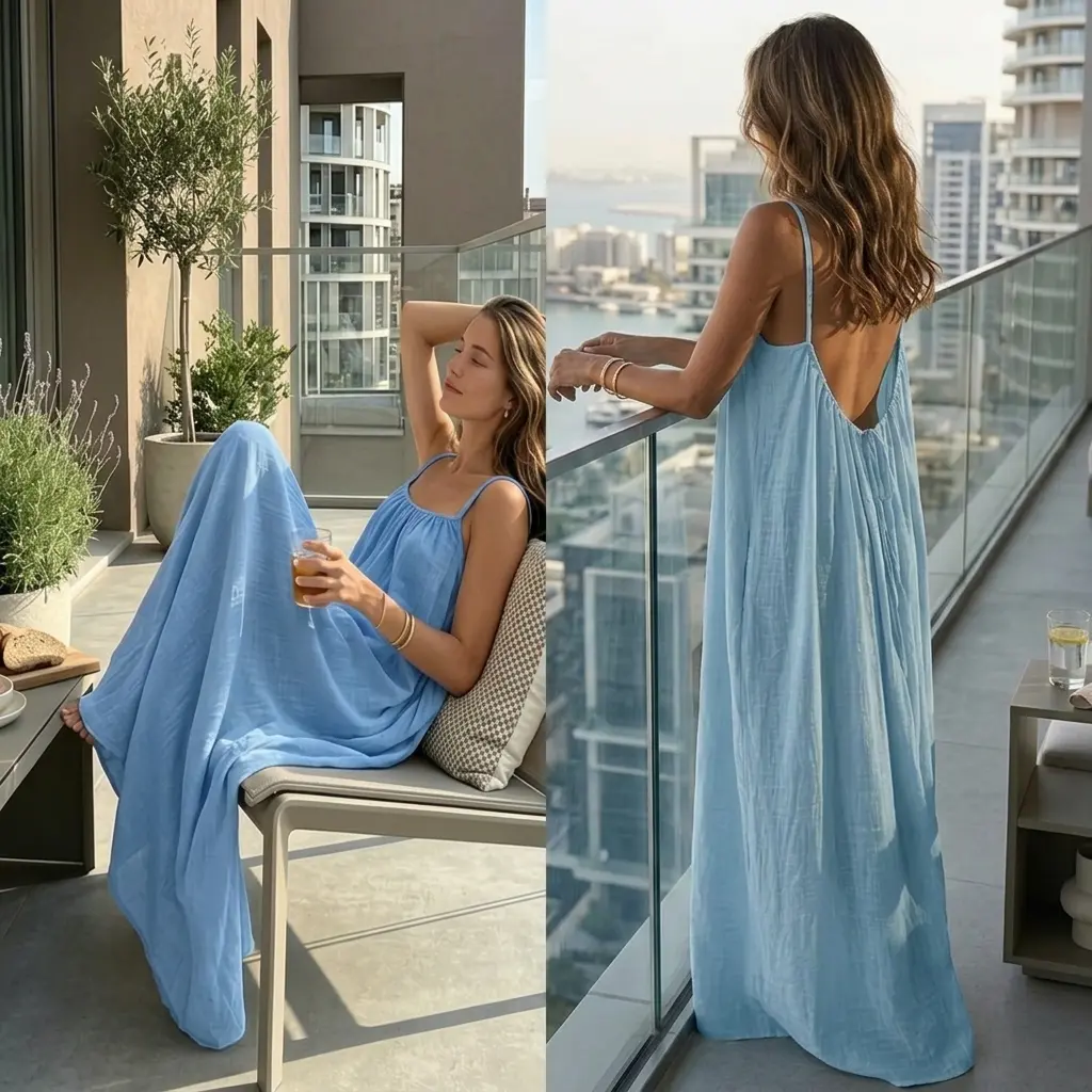 Women's Solid Color Cami Lounge Dress, Elegant Sleeveless Long Dress for Summer, Ladies Sleepwear for Indoor Wear