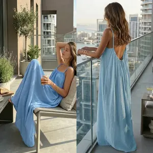 Women's Solid Color Cami Lounge Dress, Elegant Sleeveless Long Dress for Summer, Ladies Sleepwear for Indoor Wear