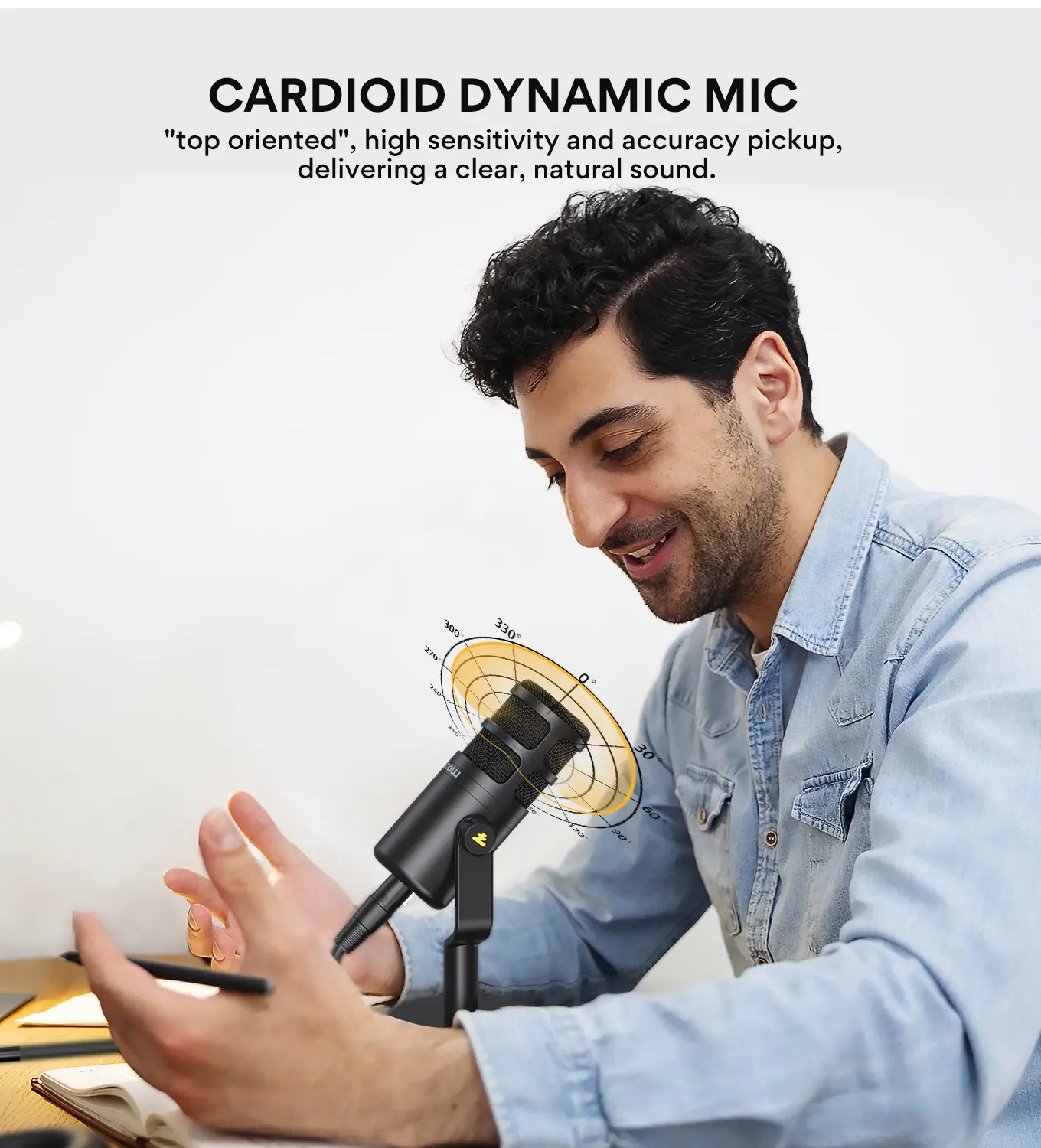 Maono PD100 Wired XLR Dynamic Microphone - Metal Round Body, Portable Sturdy Desktop Design, High-Quality Audio, Included Cable, Compatible with PC, Laptop, Audio Mixer for Podcasting, Vocal Recording