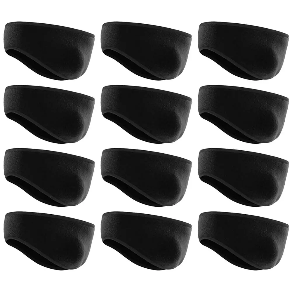 12 piece Unisex Headband Ear Protector - Black Winter Headband, Suitable for Skiing, Hiking, and Daily Wearing in Cold Weather