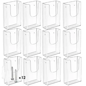 MaxGear Brochure Holder 4x9 Inch Acrylic Wall Mount Pamphlet & Flyer Holder, Clear Plastic Organizer for Tri-Fold Brochures and Marketing Literature, 12 Pack