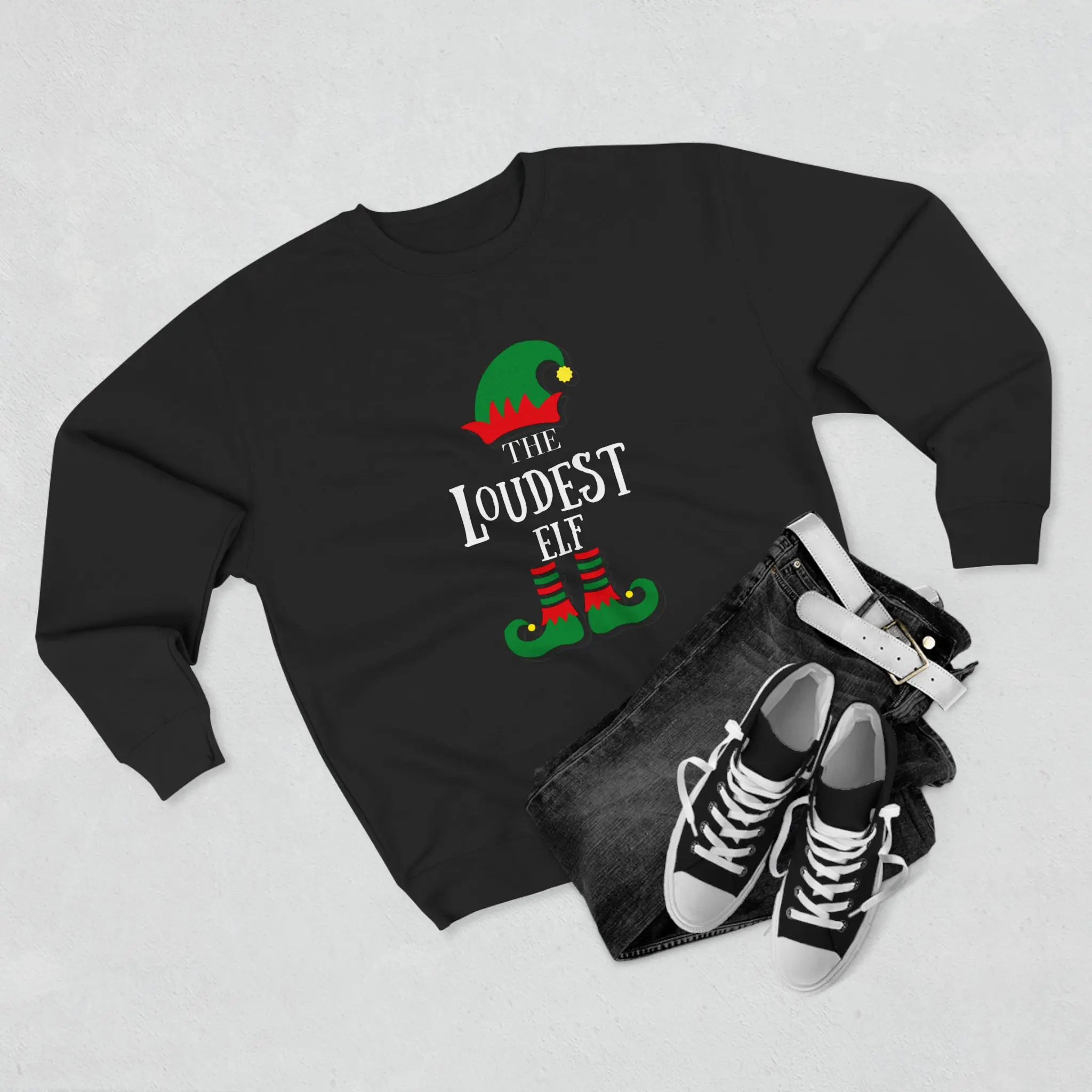 The Loudest Elf Unisex Sweatshirt, Christmas Holiday Wear, Elf Crewneck, Festive Gift for Men and Women, Matching Family Sweaters
