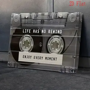 2D Flat, 1 Piece Vintage Cassette Canvas Wall Art with Motivational Quote "Life Has No Rewind, Enjoy Every Moment" - Framed Music Poster for Living Room, Bedroom, Office Decor - Modern Retro Style, Inspirational Wall Print, Bedroom Wall Decoration |     V