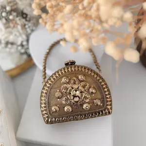 Mini Statement Antique Gold Metal Clutch