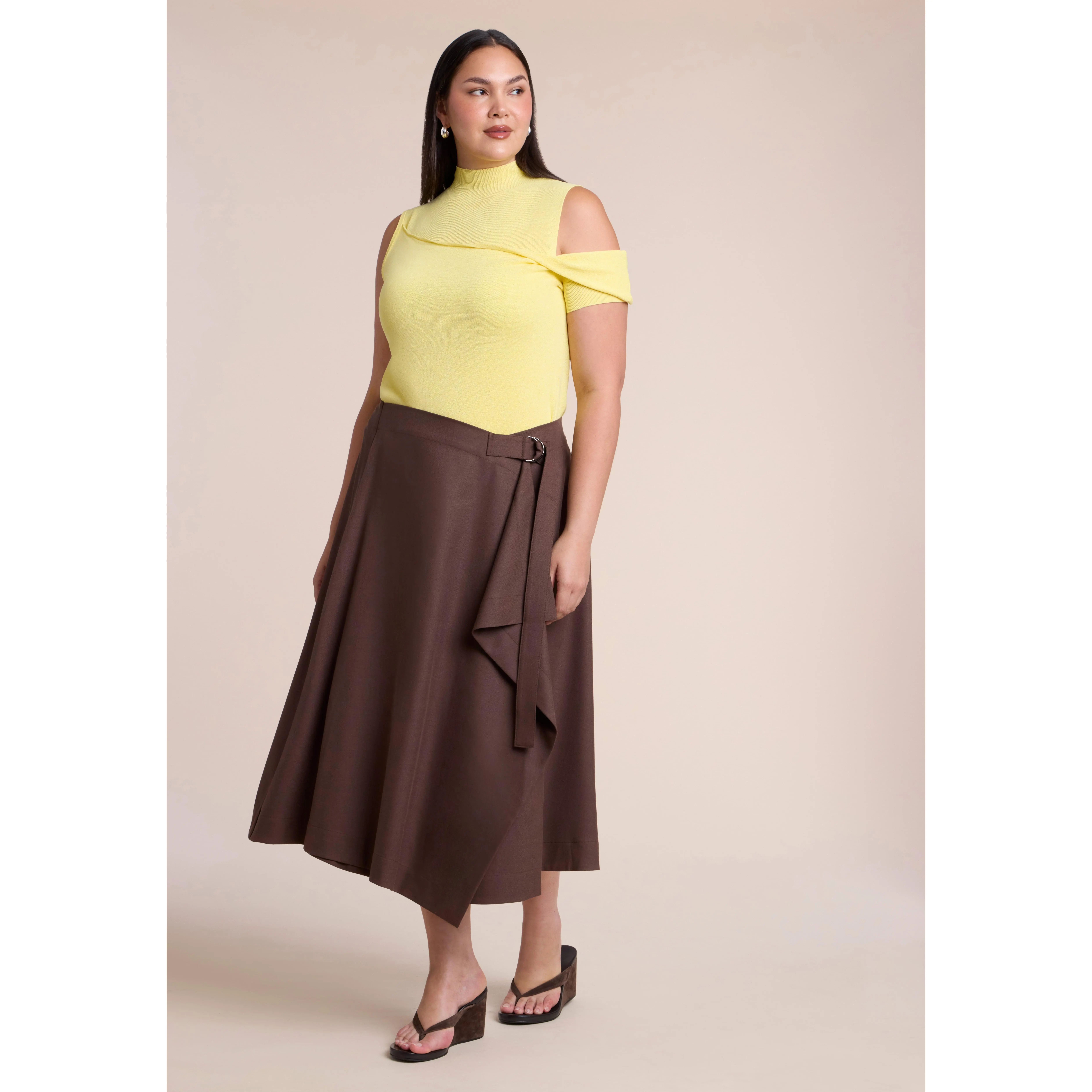 ELOQUII Women's Plus Size Adjustable Wrap Midi Skirt