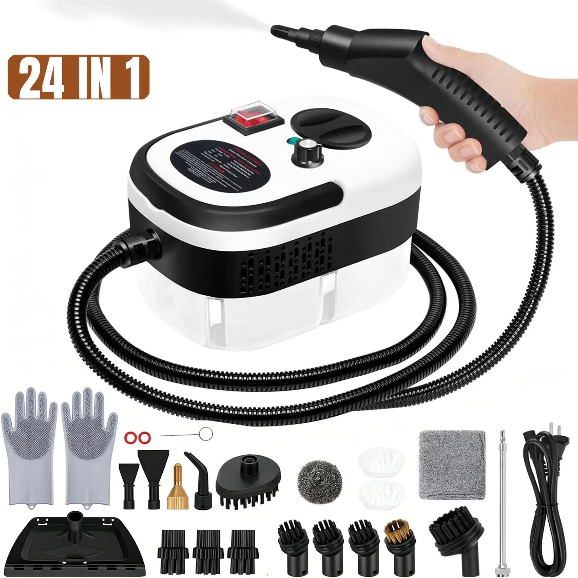 2500W Heavy-Duty Steam Cleaner, 15s Fast Heat-Up, 6-Level Adjustable, 1200ml Water Tank, 20pcs Accessories, Continuous High Pressure Steam Steamer for Kitchen Range Hood, Grease and Grout Cleaning (White)