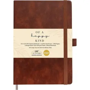 Lined Leather Bound Journal Notebook, A5 Hardcover - Brown 5.8x8.3" - Thick 300 Pages College Ruled Paper Journals for Men and Women - Personal and Professional Note Book for Writing & Journaling