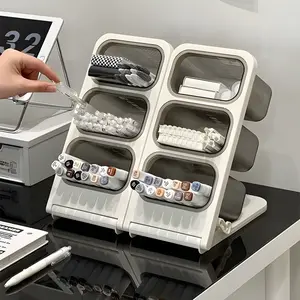 Foldable Desk Pen Organizer, Slant Desk Pen Holder, Marker Organizer for Desk, Multi-Functional Pen and Pencil Holder with 3 Large Compartments, for Tea Bags, Coffee Pods, and Spices, Work Organizer