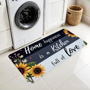 3pc of happiness text kitchen carpet with sunflower patterns, suitable for kitchen carpets, bedside carpets, kitchen home furnishings, the perfect gift for friends, kitchen, rugs,Christmas Home Decor