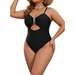 YOUNGDEER Black One Piece Swimsuit for Women Tummy Control Bathing Suit Cutout Monokini Slimming Swimwear for Beach Pool with Metal Detail