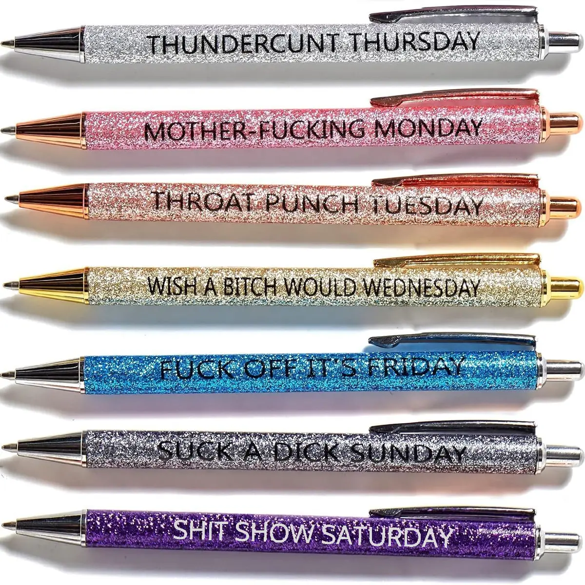 7pcs funny pens for adults,Pens for Adults Describing Mentality,Office Pens with Sayings for Each Day of The Week,Weekday Glitter Pen,Inspirational Ballpoint Pen,Gift for Colleagues,Multi colored, High quality