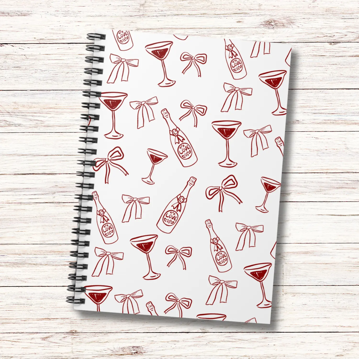 Coquette Doodle Spiral Notebook, Red Notebook for Girls, Cute Ruled Line Journal, Back to School Stationery, Gift for Her