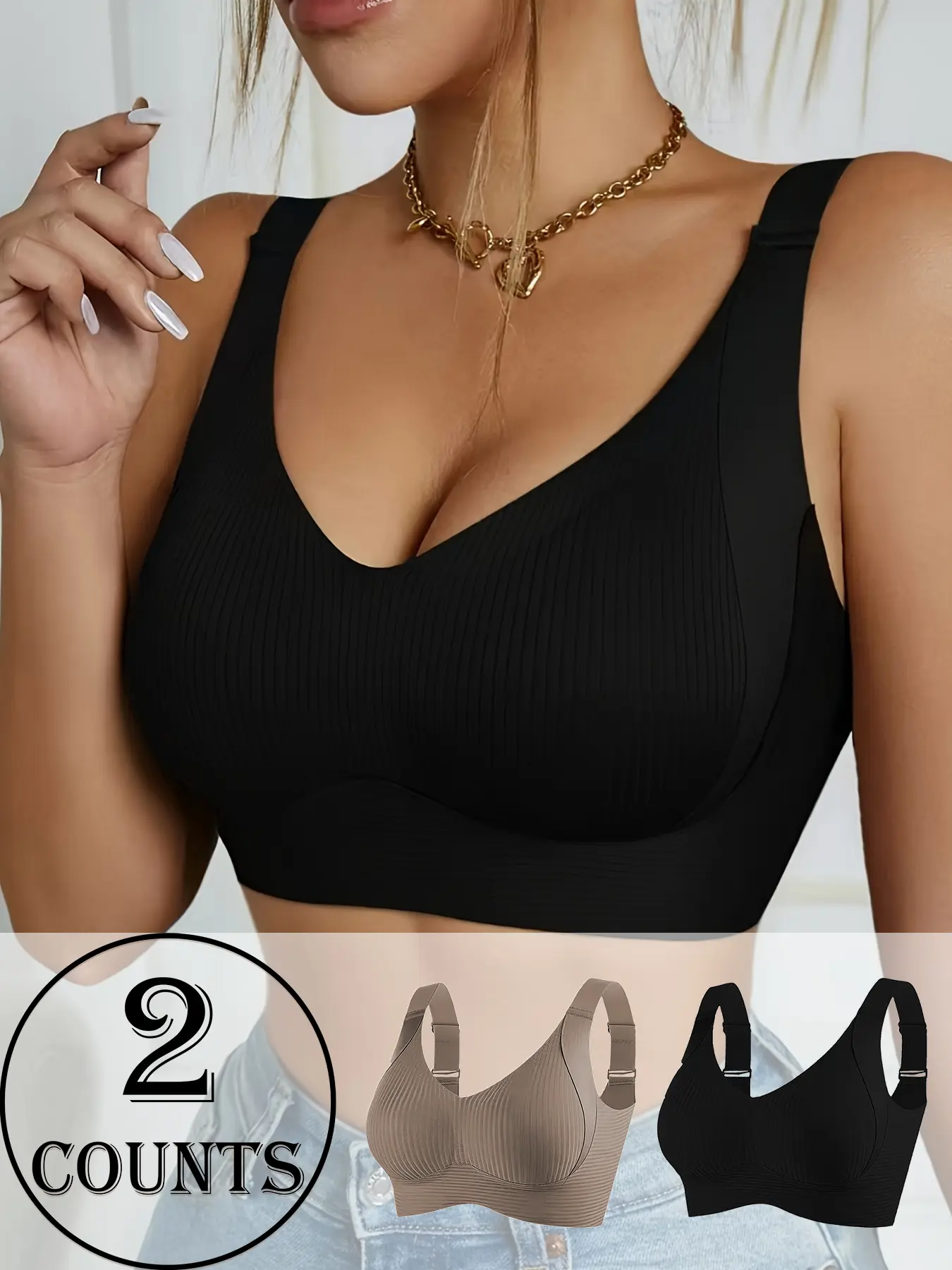 Women's Seamless Wireless Bra, Adjustable Wide Straps, Comfortable Breathable Lingerie, Medium Support, Casual All-Season Wear Women's Seamless Wireless Bra, Adjustable Wide Straps, Comfortable Breathable Lingerie, Medium Support, Casual All-Season Wear