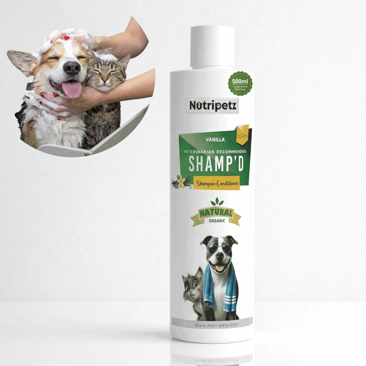 NutriPetz Pet Shampoo & Conditioner for Dogs & Cats – 500 ML Natural Aloe Vera & Coconut Cleanser | Anti-Itch Moisturizing Grooming Wash