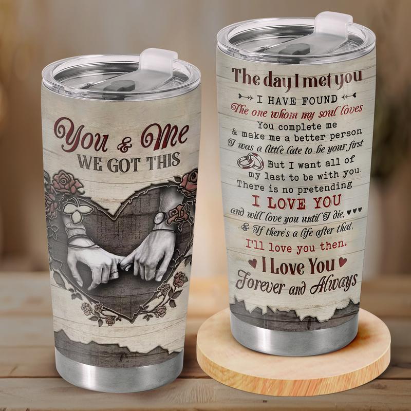 Valentine’s Day KindCrafts Shop You and Me 20Oz Stainless Steel Tumbler - Made in USA, Anniversary Mens Gift for Husband Wife, Nespresso Nomad Cup,Romantic Drinkware, Couple Love Story Coffee Cup Pink Stairmaster Dia De Muertos straw tumbler Beverage Mug