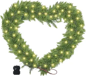 6FT Christmas Cedar Garland with Light, Lighted Real Touch Cedar Garland, Artificial Greenery Garlands for Table Fireplace Wall Stairs Door Xmas Decor