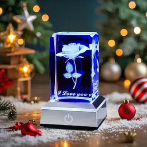 Gorgeous 3D Crystal Rose Night Light with adjustable multi-colour LED illumination, the perfect gift for your girlfriend or wife. An ideal choice for Valentine's Day or anniversaries.