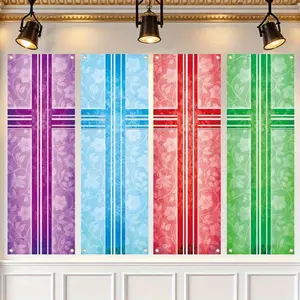 Easter Theme Backdrop Banner, 4 Counts/set Colorful Easter Church Banner, Wall Decor for Church Sanctuary Walls, Festive & Party Supplies, Ornaments