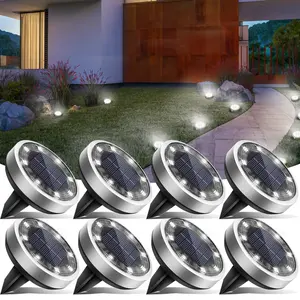 12pcs 8 LED Flat Solar Lights Outdoor Solar Ground Lights Outdoor, Pathway IP65 Waterproof for Garden Pathway Lawn Patio Yard Landscape,  Ground Buried Lamp For Step Stair Deck, Summer EssentialsOutdoor Decor Lighting,DIY, Warm White Cool White