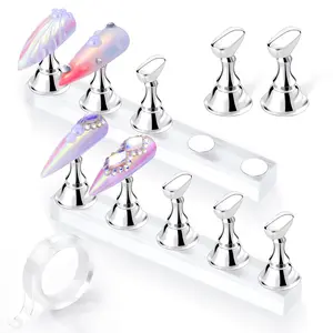 ✨【Professional Magnetic Nail Art Practice Stand Set】 Acrylic Base Nail Tip Practice Stand + Chessboard Pattern Practice Holder + 1M Double-Sided Tape Display Stand, Essential Manicure Tool for Nail Technicians, Students, and DIY Beginners