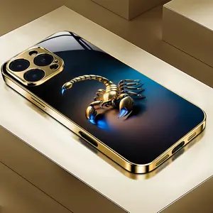 Scorpion pattern gold electroplated mobile phone case, suitable for iPhone 16 Pro Max-11, fully covered tempered glass matte protective case, anti-fouling, strong and durable, beautiful and classic, UV printed mobile phone case