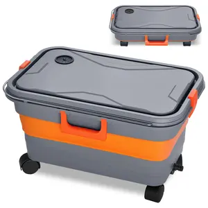 ThisHill 55 Collapsible Bucket 5.5 Gallon for Car Washing with Wheels, Handle, Drain Plug and Water Outlet, Foldable Multi-Use for Mop Cleaning, Camping, RV, Pet Bathing and Laundry