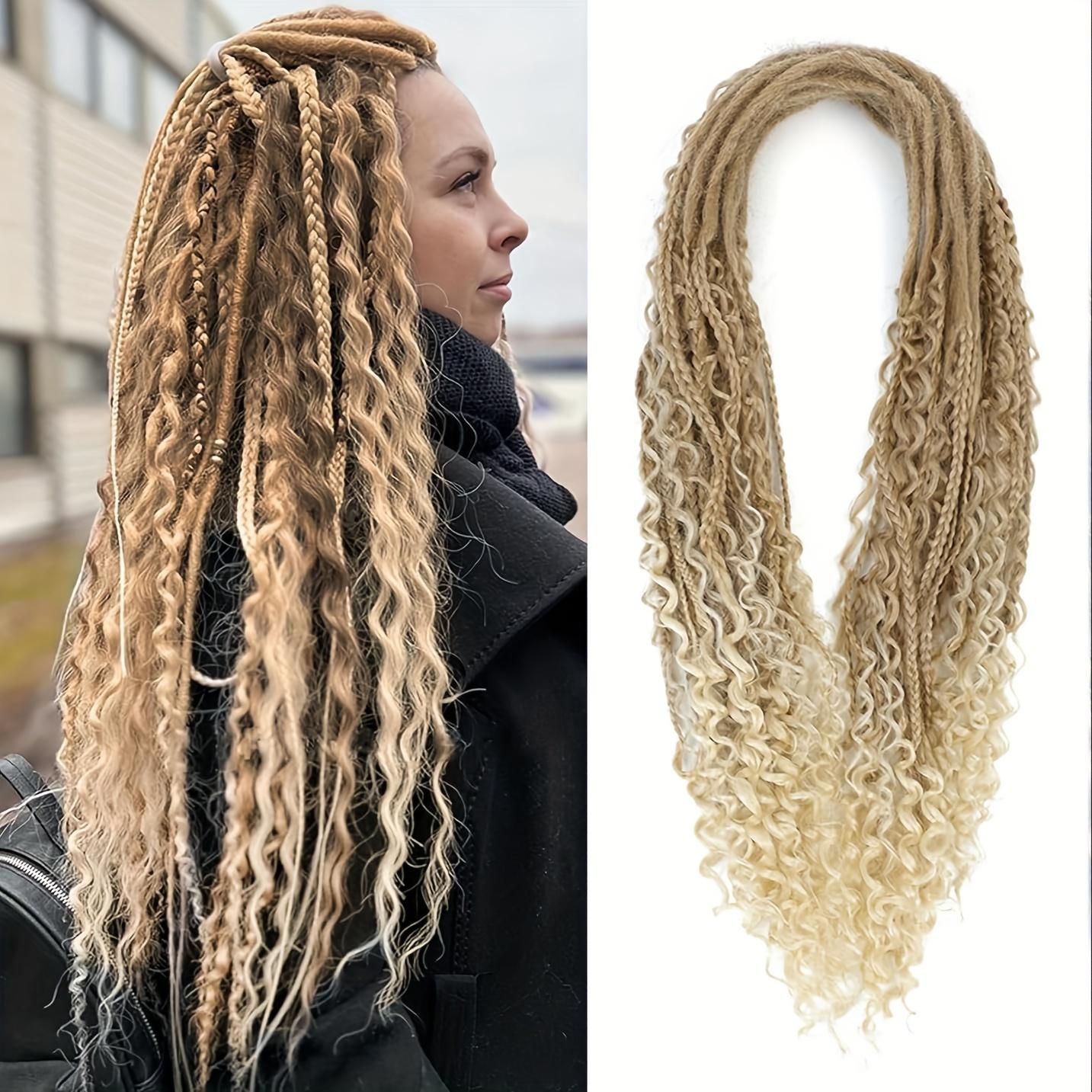 15Pcs Mixed Double Ended Dreadlock Extensions 24 Inch, Handmade Boho Hippie Style Straight & Curly Dreads Hair Extensions for Women