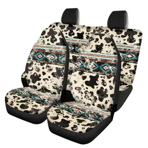 Cute Cow Car Seat Covers Full Set(4 Pack) for Women and Man Split Front Seat and Rear Back Bench Covers Universal for Most Cars Trucks Suvs