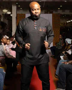 African Men’s Black Kaftan 2-Piece Senator Suit