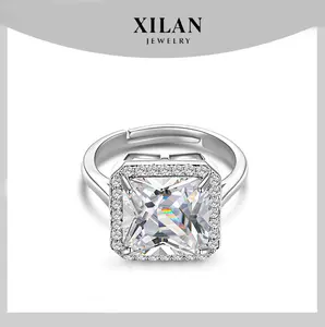 Open Ring Promise Engagement Ring for Women Cube Design Copper Plated 925 Sterling Silver Hypoallergenic Vintage Elegant Gold Plated Emerald Cut Solitaire Ring Wedding Date Everyday Jewelry Christmas Gift comfort fit claddagh