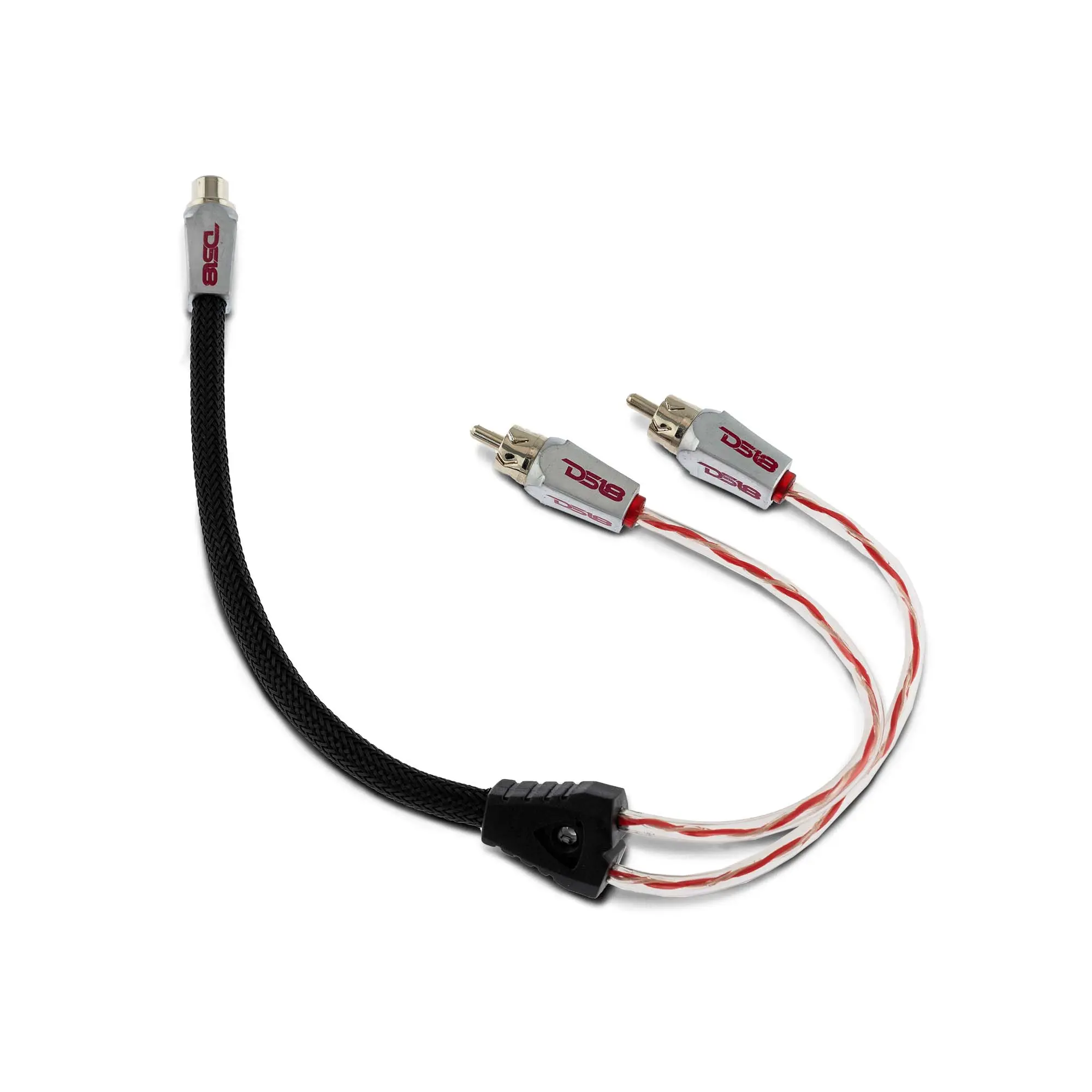 HQ RCA Level 3 100% OFC Copper Y Cable, 1 Female to 2 Male Metal Plug Durable Adapter & Cable with Noise Reduction, Strong Nylon Braid, Dual-Twist Shielding, Audio Video Protection for Amplifier (Black, Red)