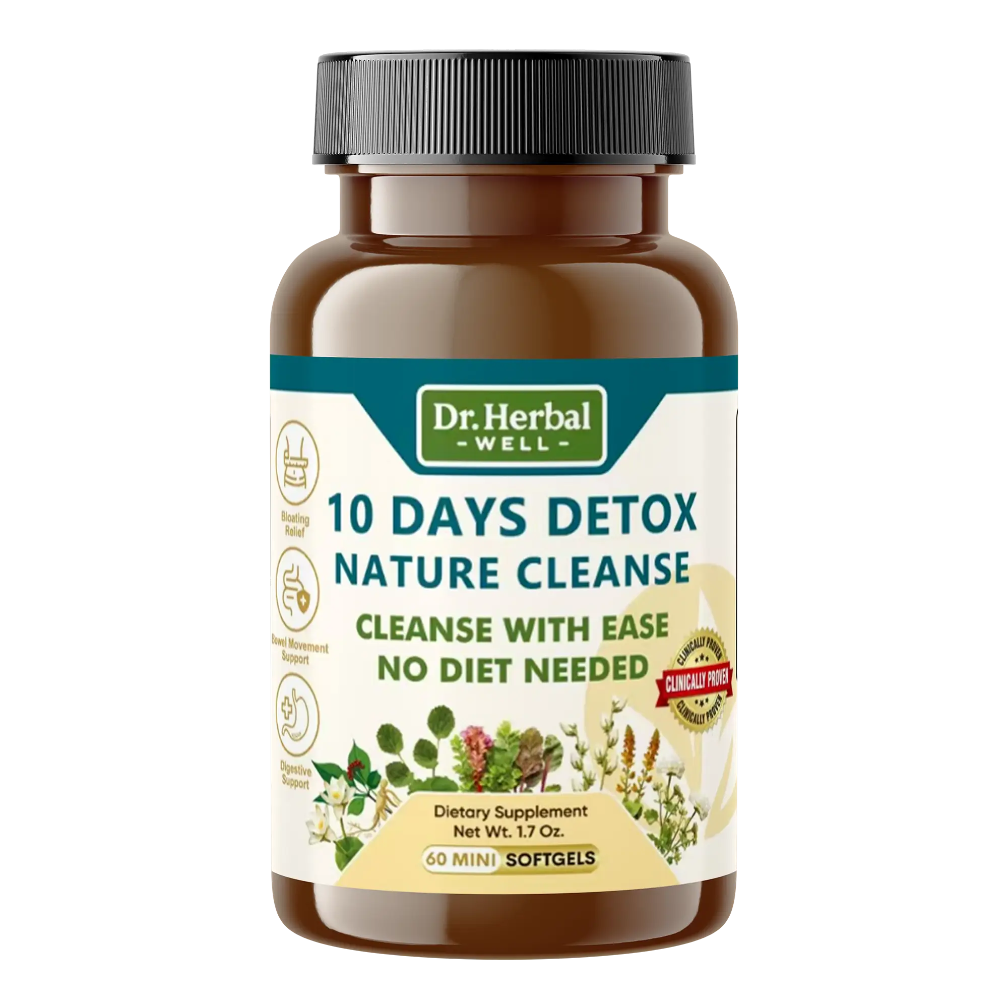 DR. HW 10 DAYS NATURAL DIGESTIVE WELLNESS Support 100% Natural Herbal Supplement (60 Mini Softgels) Multi-pack - Edible, Fitness Healthcare Dietary Vi