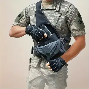 Men's Black Concealed Carry Gun Holster Sling Bag, Small Pistol Backpack Chest Bag, Travel, Sports, Hiking Crossbody Shoulder Bag - Nylon with Zipper Closure