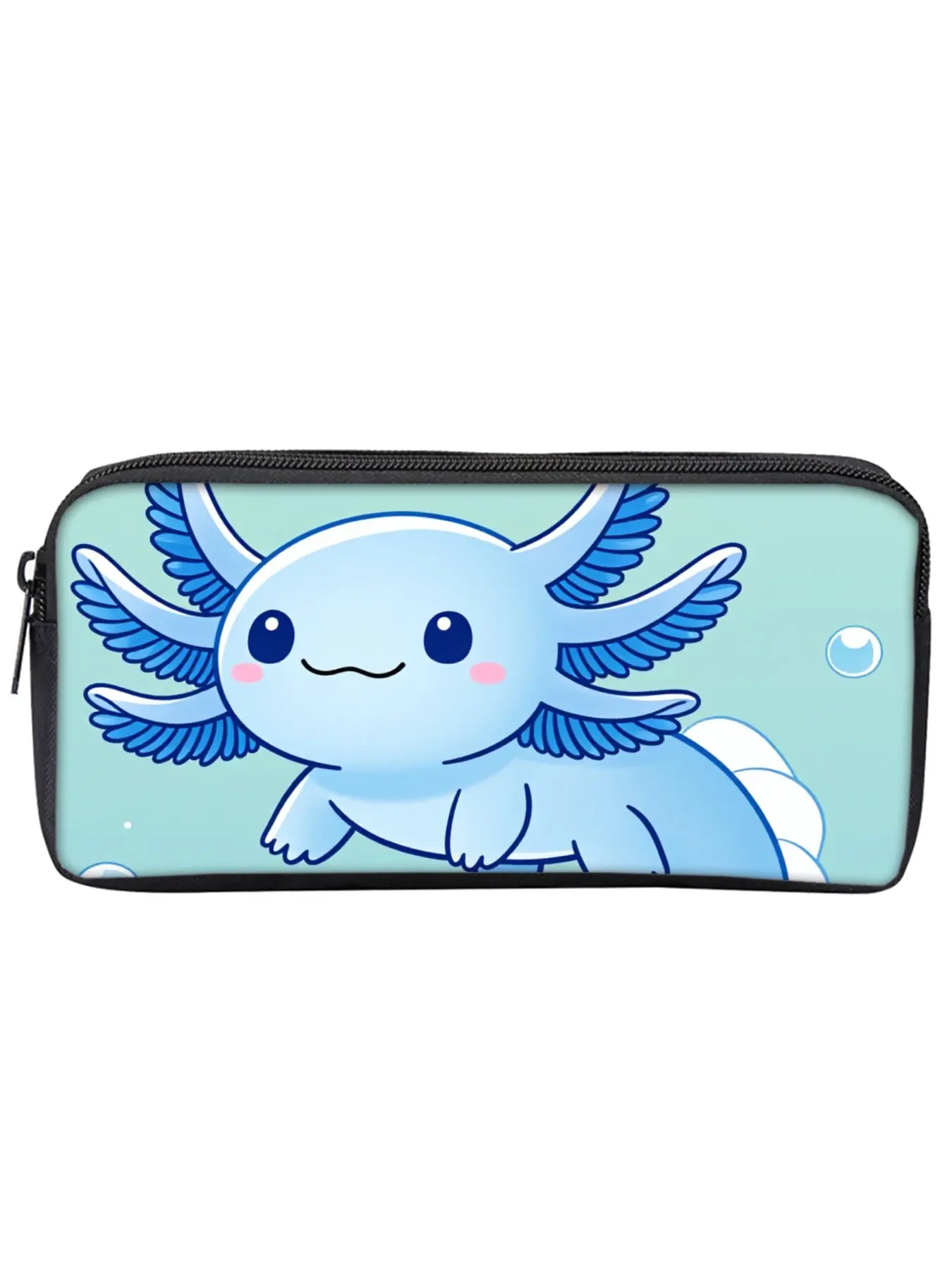 Single-layer pencil case with axolotl pattern print