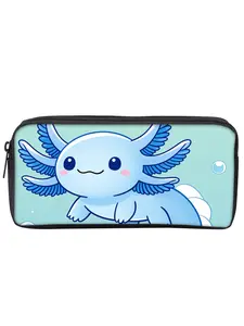 Single-layer pencil case with axolotl pattern print