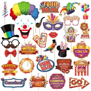 Carnival Photo Booth Props, Tumwisk 30PCS Carnival Decorations Circus Theme Party Decorations,Funny Circus Theme Celebration Selfie Props - Circus Birthday Backdrop