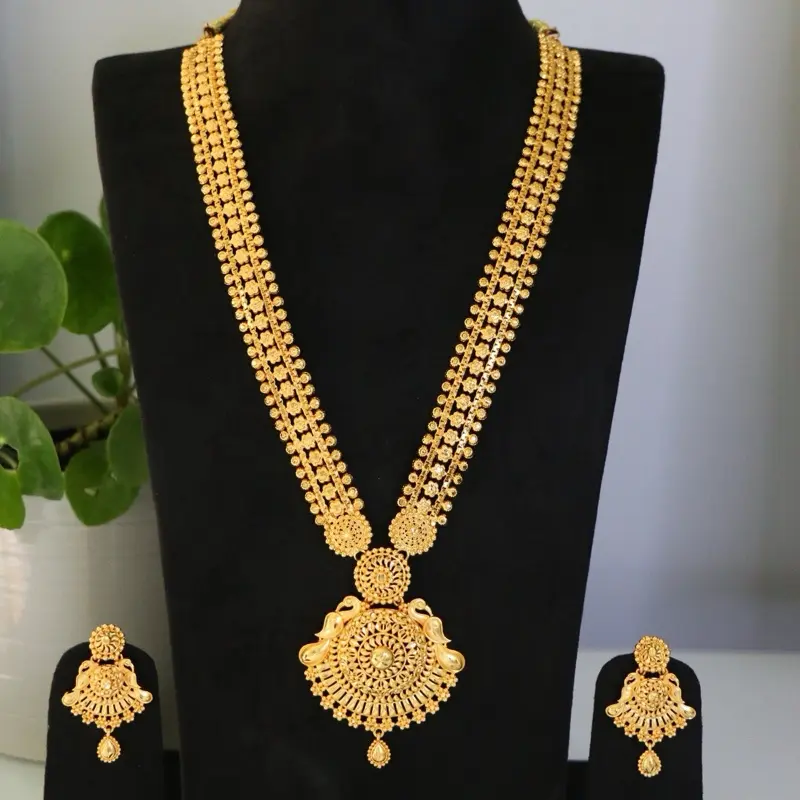 Women’s Traditional Nepali-Style Gold-Plated Long Rani Haar Necklace Set