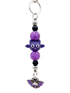 La Luna Blu Handbags Creepy Cute Bat & Black Cat Keychain Backpack Bag Charm - Silicone, Metal - Kawaii Punk Goth Creepy Cute Alt Witch Magic Purple