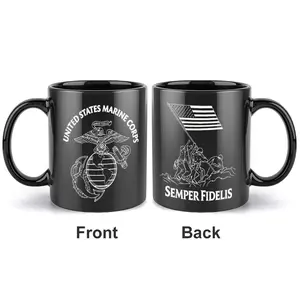 USMC Coffee Mug , Marine Corps Semper Fidelis  Cup , Patriotic Mug, Military Branch Diner Mug , Ideal Veteran & Father’s Day Gift for Men , Memorial Day, 4th of July & Veterans Day
