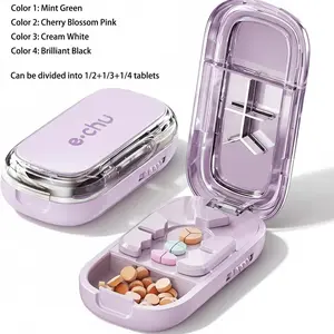 Adjustable Pill Cutter Dispenser for Small Pills 1/2 & 1/3 & 1/4, Precision Alignment, Easy Use, Portable Pill Organizer Box