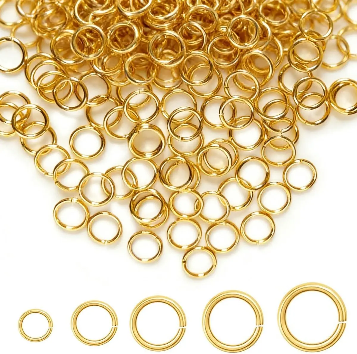 500pcs 4/5/6/7/8mm 18K Gold Filled Jump Rings for Jewelry Making Open Gold Jump Rings for Bracelet Necklace Repair Non Tarnish Connector Gold Rings Brass Split Rings for Key Chains