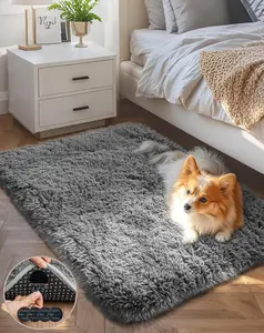 Luxury Soft Fluffy Area Rug Non Slip Throw Bedside Grey Mini Carpet 2x3 Mat for Kids & Pets Cozy Nursery Home Decor Aesthetic
