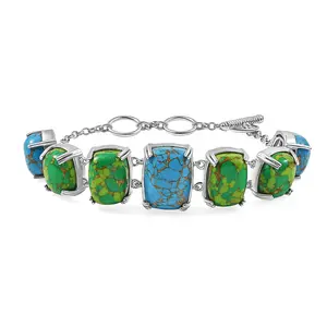 Green and Blue Turquoise 39.40 ctw Bracelet in Platinum Over Copper and Stainless Steel 6.50 In