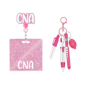 Beaded Glitter Cna Nurse Badge Roll-Up Kit with Card Holder, Includes Nurse Pen Case, Designed for Registered Nurses, Work School Office Use